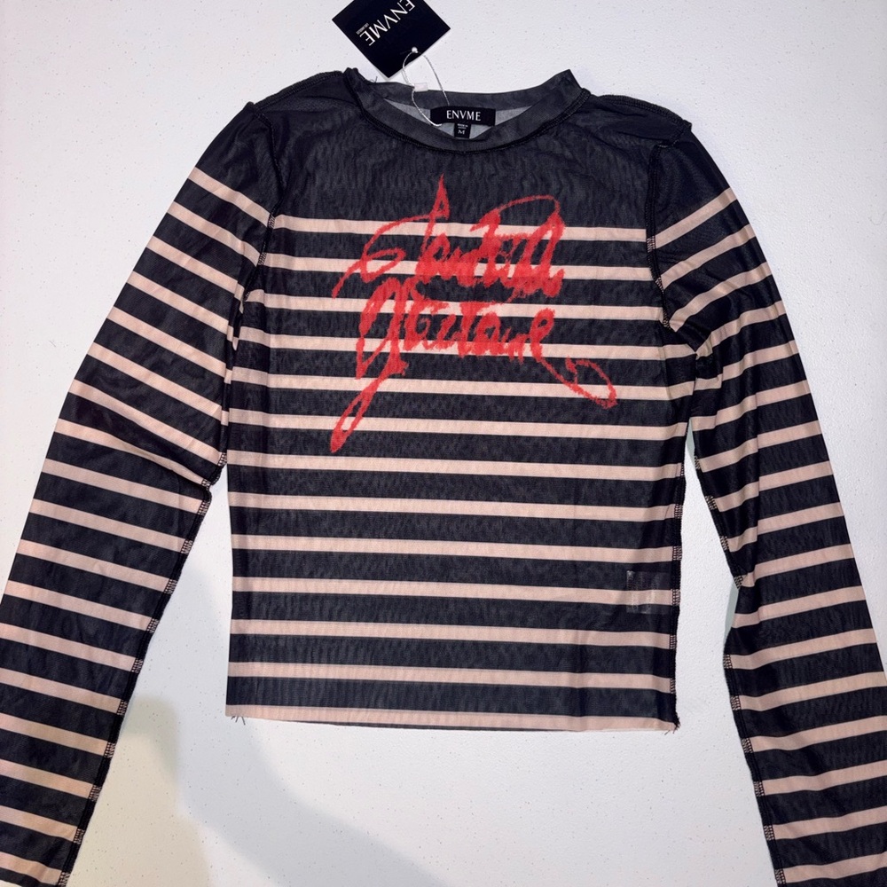 Sheer Striped Black and Red Crop Top